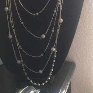 Grey beaded (5) Five strand necklace/earrings.